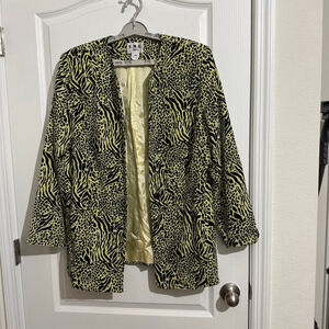 Women's E.M.R. SUITS Lime Green Black Animal Print Blazer Size 18 Plus